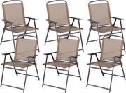 Set di 6 sedie da giardino pieghevoli con schienale, braccioli, sedie da terrazza, sedie da pranzo, fino a 150 kg, sedia pieghevole per campeggio, spiaggia, giardino, piscina, terrazza