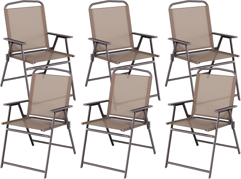 Set di 6 sedie da giardino pieghevoli con schienale, braccioli, sedie da terrazza, sedie da pranzo, fino a 150 kg, sedia pieghevole per campeggio, spiaggia, giardino, piscina, terrazza