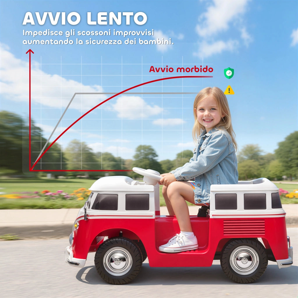 Auto Elettrica per Bambini Licenza Volkswagen T1 con Lettore MP3. in Metallo e PP. 89x49x41.5 cm. Rosso