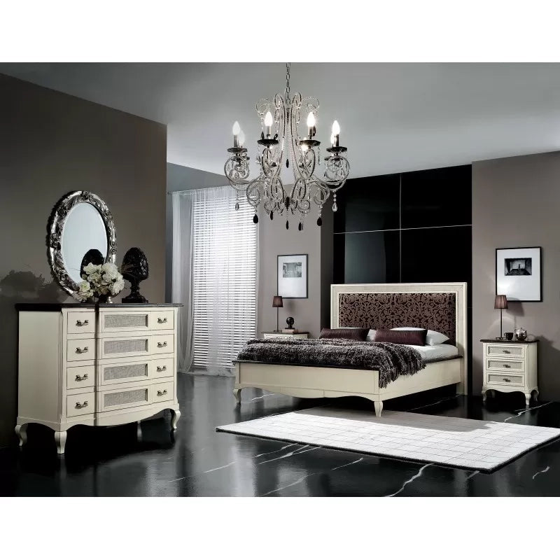 Cassettiera 4 cassetti legno shabby bianco bicolore 124x55x105 - Mobili 2G