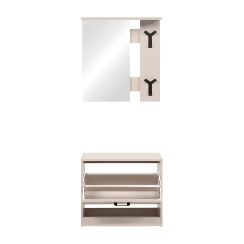 Mobile Ingresso Limone41A con Specchio, Appendiabiti e Scarpiera Beige
