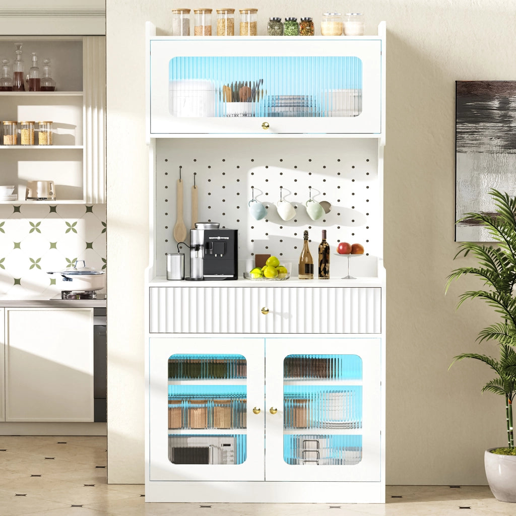 Credenza alta con ripiani regolabili e LED - per cucina - 80×40×180 cm - bianco