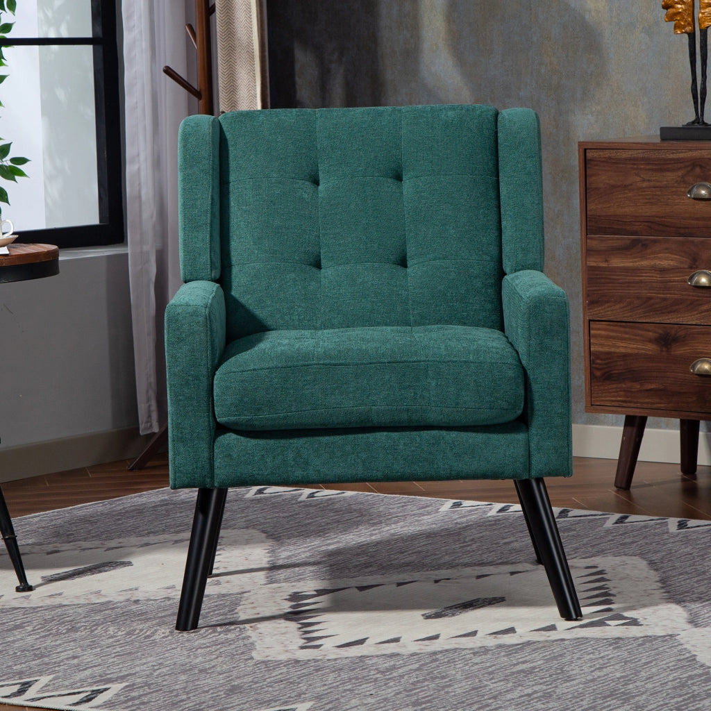 Fauteuil set da 2 con lavorazione capitonné e cuscini in schiuma ad alta densità verde retro per soggiorno e studio