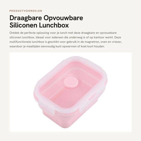 Borsa da Picnic Opieggibile - Silicone - 500 ml - Adatto per Microonde/Forno/Congelatore - Leggero - Resistente alle Temperature - Rosa - Contenitore da Cibo