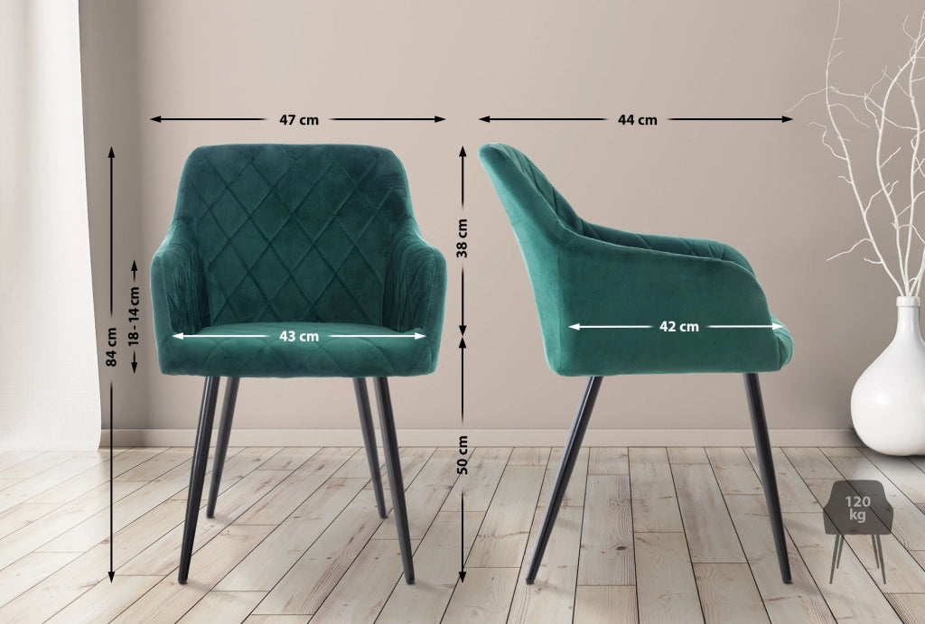 Set di 2 sedie da pranzo Shila verde,Velluto