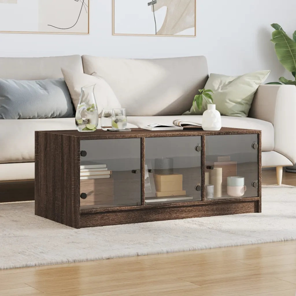 Tavolino Salotto con Ante in Vetro Rovere Marrone 102x50x42 cmcod mxl 111141