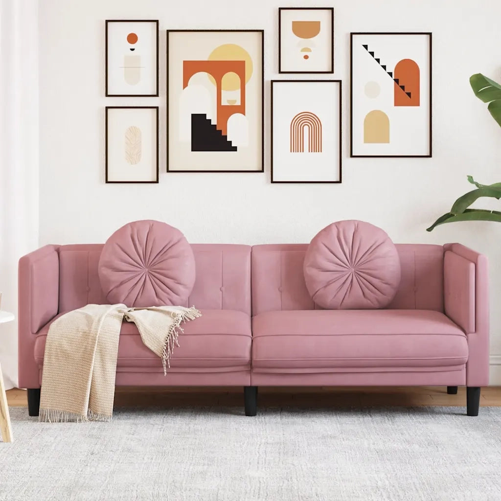Divano | Divano da soggiorno | Sofa a 3 Posti con Cuscini Rosa in Velluto