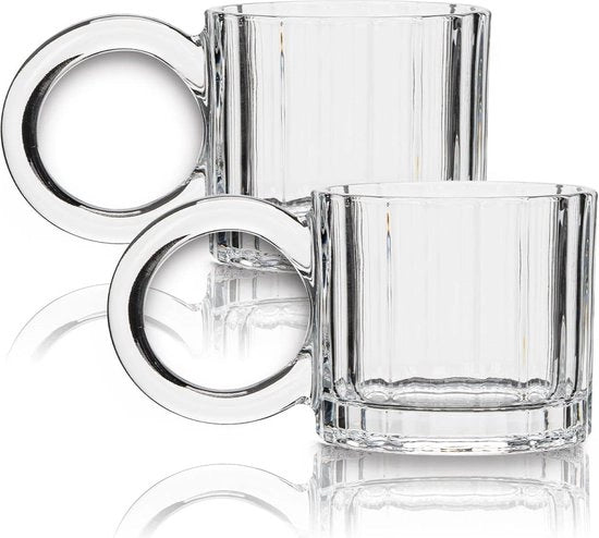 Set di Tazze in Vetro per Caffè da 2 pezzi con Maniglia, con Strisce Verticali, Capacità 8.4 oz, Tazze Demitasse per Cappuccino e Latte
