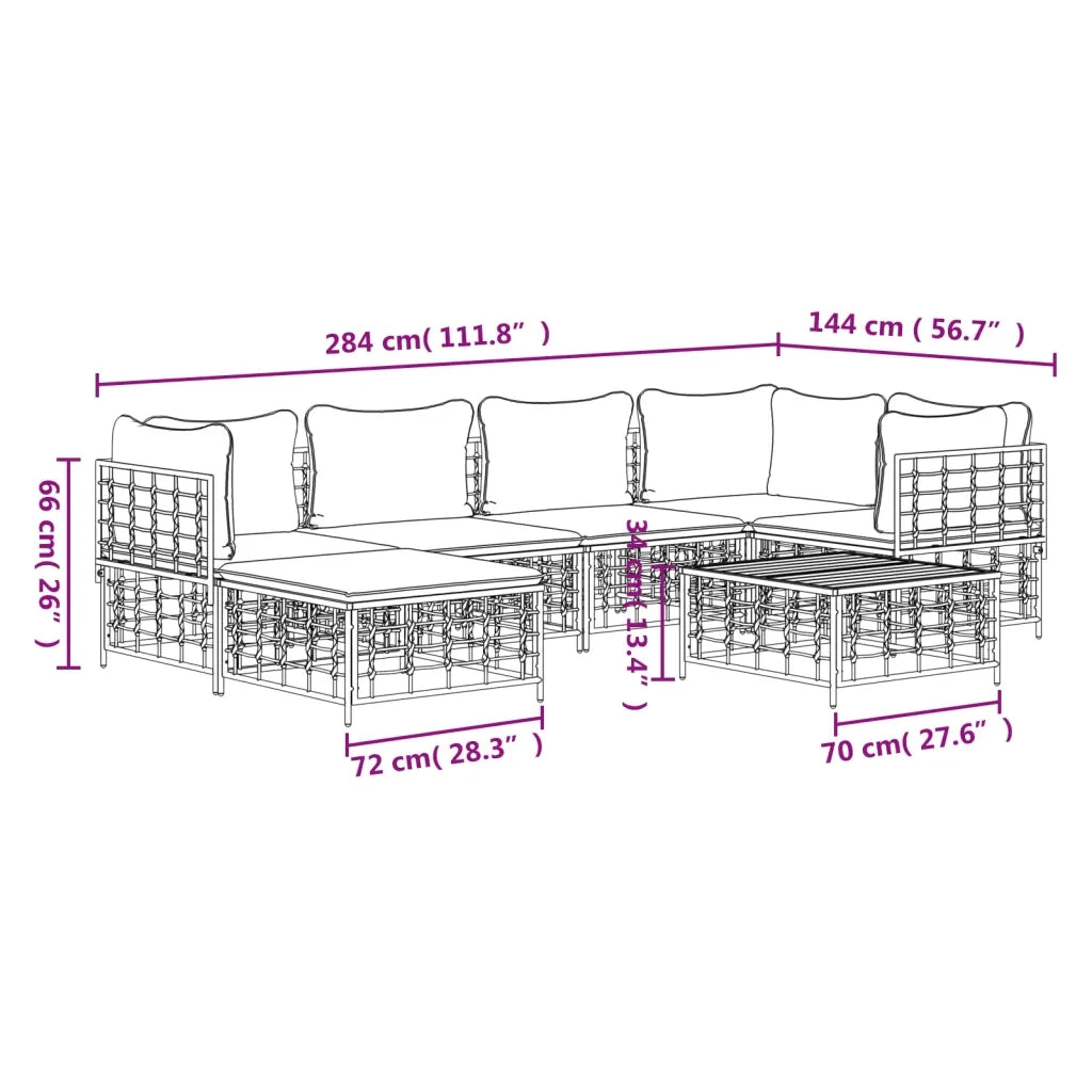 Set Divani da Giardino 7 pz con Cuscini Antracite in Polyrattan 3186773