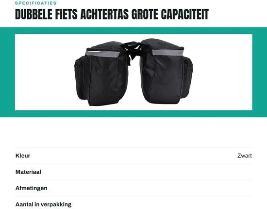Borsa per Bicicletta con Grande Capacità - Doppia Tasca per Bicicletta - Impermeabile - Design Riflettente - 25L - Materiale Sostenibile