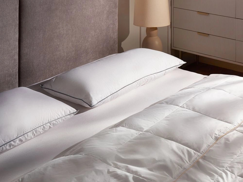 Cuscino alto a triplo scomparto Rivestimento in cotone premium Imbottitura in piuma d'oca Imbottitura in piuma Bianco 40 x 80 cm Teide