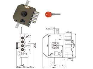 SERRATURA TRIPLICE DA APPLICARE CON SCROCCO CON POMOLO A POMPA JM424- - mm.63 SX - 1 pezzi MOIA