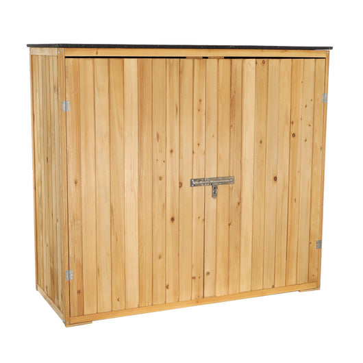Casetta porta attrezzi da giardino in legno color naturale, 136 x 127 x 58 cm, armadio da esterno a due ante, capanno per utensili e strumenti