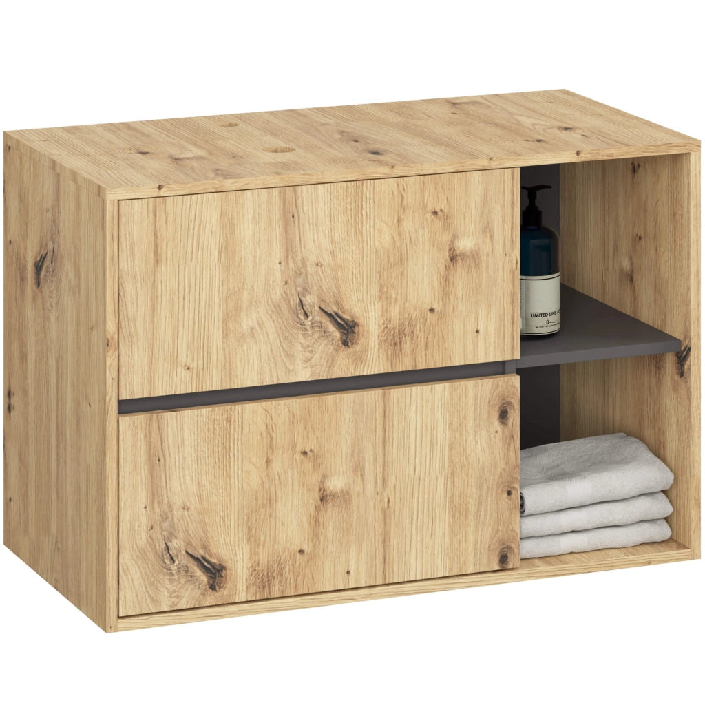 Mobile bagno senza lavabo VAMI sospeso Rovere Artisan, Grigio Grafite 90 cm 2 cassetti 90x45,5x60 cm