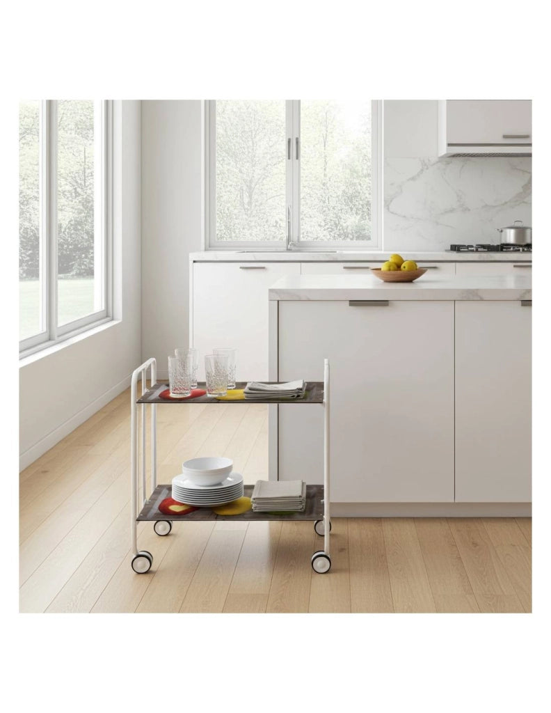 Carrello da cucina pieghevole bianco con ruote BAUHAUS 2 ripiani