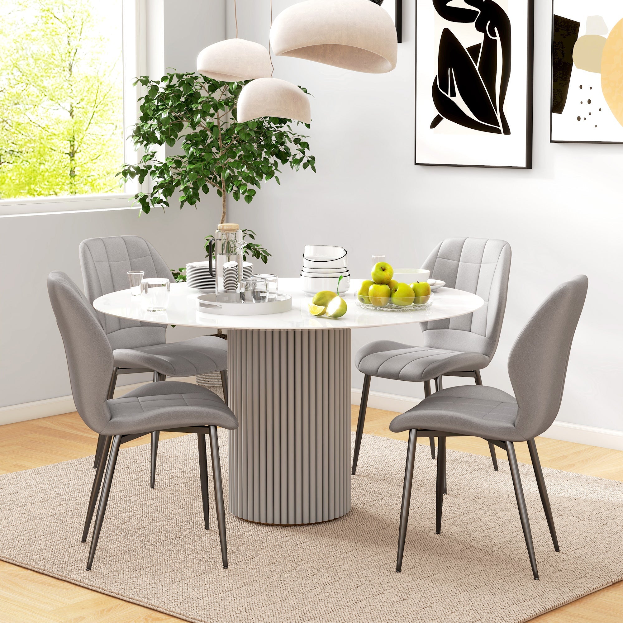 Set di 4 Sedie da Pranzo Moderne per Cucina e Soggiorno 47x57x85 cm Rivestimento in Flanella Grigio