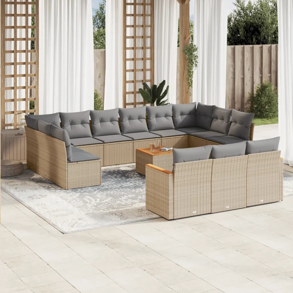 Set Divani da Giardino 14pz con Cuscini in Polyrattan Beige