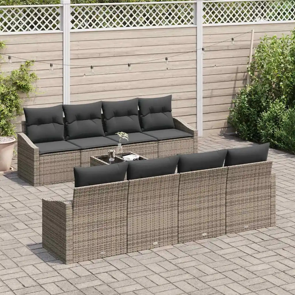 Set di divani con cuscino con cuscino 9 pcs Grigio polyrattan