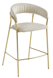 Sgabello Valora BADIA in velluto beige con gambe dorate, design ergonomico per cucina