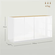 CREDENZA MODERNA CON ARMADIETTI A 2 ANTE CHIUSURA AMMORTIZZATA E RIPIANI REGOLABILI 140X40X75 CM BIANCO LUCIDO