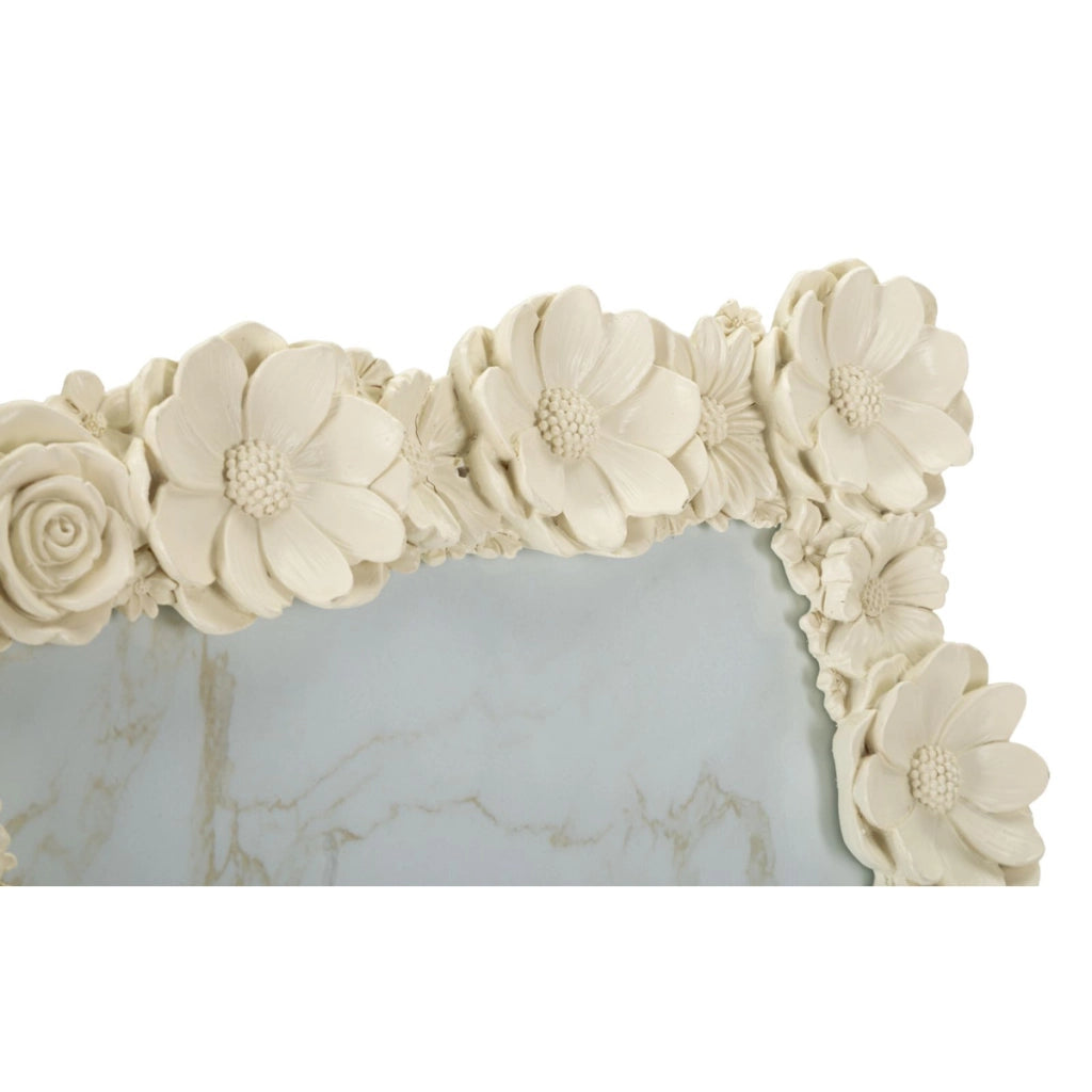 Cornice portafoto floreale in poliresina crema
