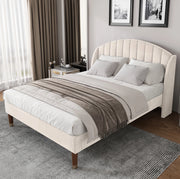 Letto imbottito 140x190 in velluto beige con rete a doghe e testiera