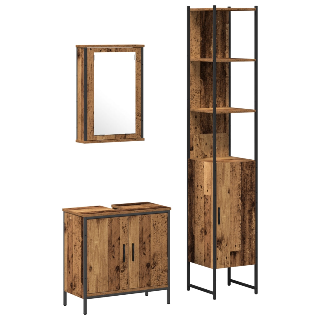Set Mobili Bagno 3 Pezzi Legno Vecchio Ingegnato