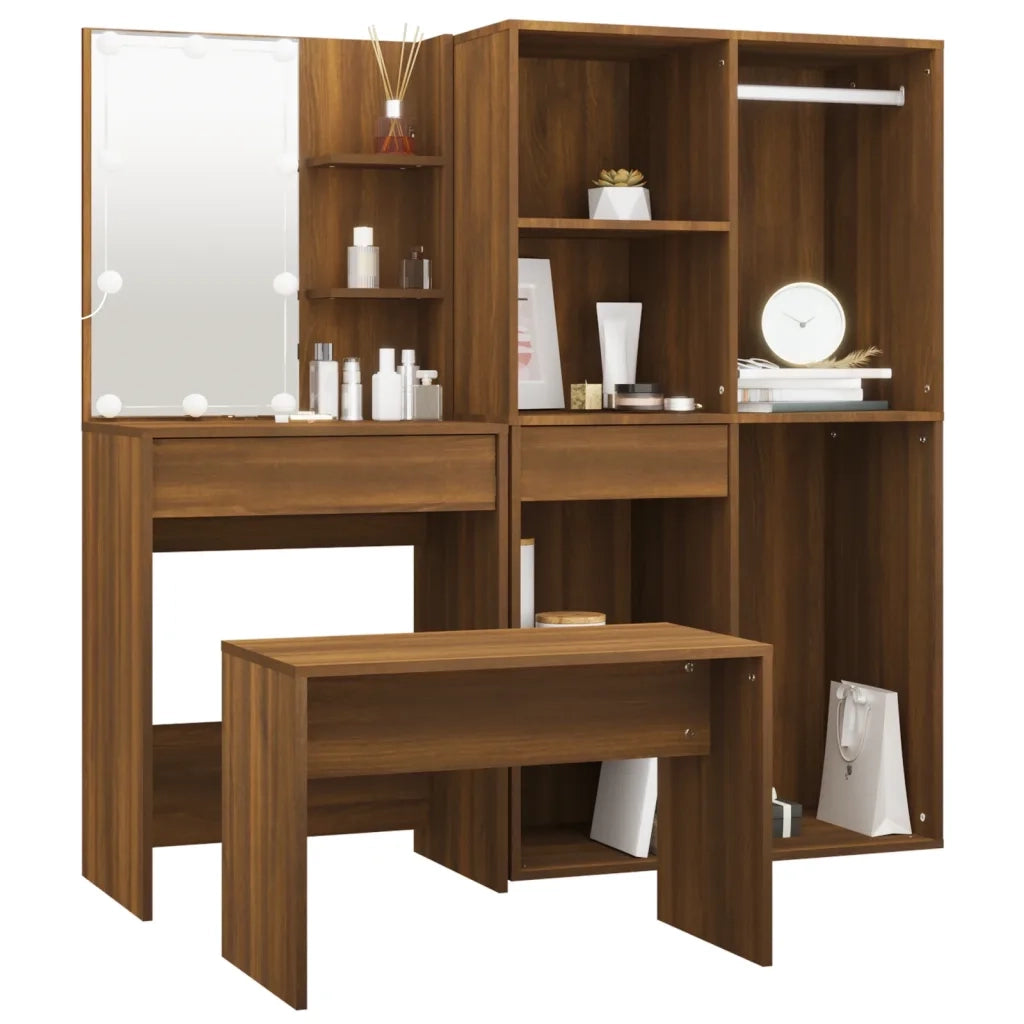 Set Tavolo da Toeletta con LED Rovere Marrone Legno Multistrato 3114106