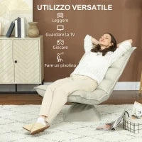 Poltrona in Tessuto Imbottita Girevole a 360° e Reclinabile a 3 Livelli 62x70x95cm, Beige