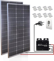 Centrale di energia solare per balcone con 2 x 100W pannello solare e 400W convertitore - Set completo per energia rinnovabile