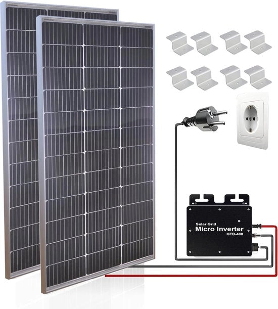 Centrale di energia solare per balcone con 2 x 100W pannello solare e 400W convertitore - Set completo per energia rinnovabile
