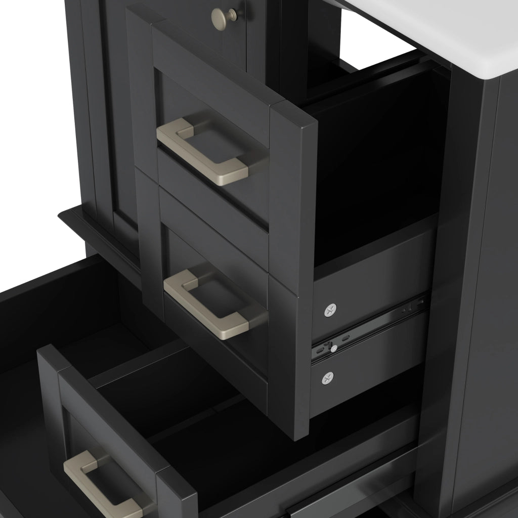 Mobile bagno freestanding con lavabo in ceramica integrato, nero, 76x45,5x83,5 cm
