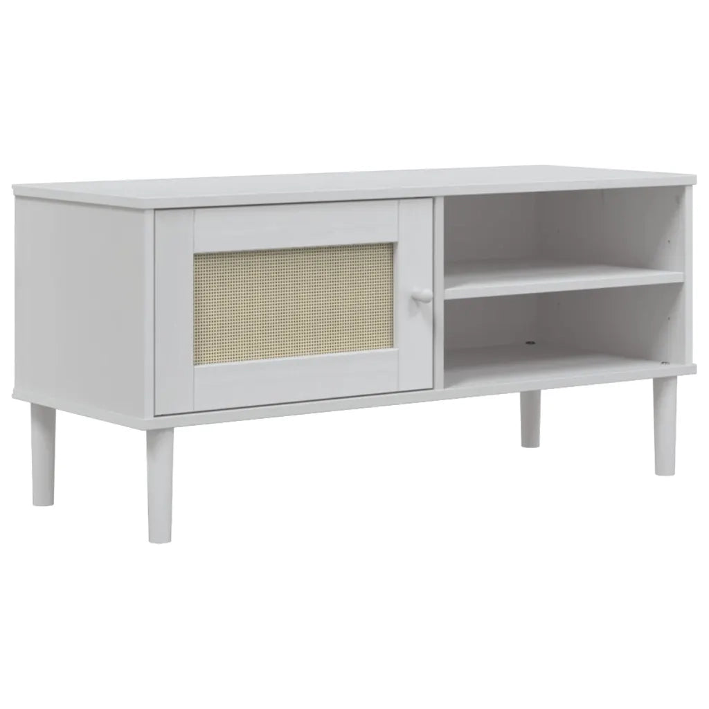 Mobile TV SENJA Aspetto Rattan Bianco 106x40x49 Massello Pinocod mxl 132427