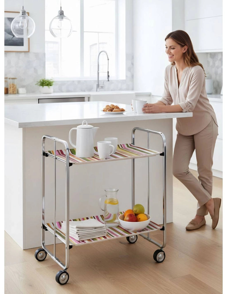 Carrello pieghevole da cucina BAUHAUS, 2 vassoi. Struttura cromata