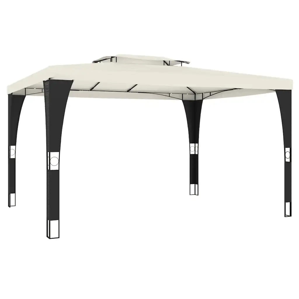 Gazebo | Pergolato con Tetto Doppio Crema 3,98x2,98 m in Acciaio