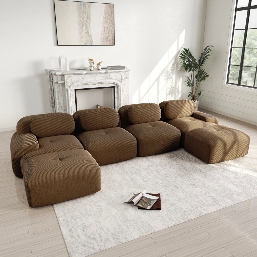 Divano angolare modulare senza montaggio; seduta ergonomica; in velluto a coste marrone 388 Ã— 178 Ã— 75 cm