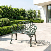 Panchina da giardino verde in alluminio pressofuso per 2 persone