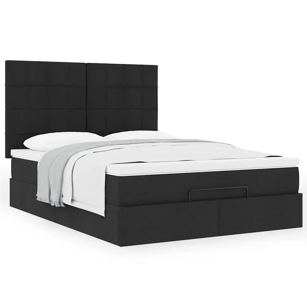 Struttura Letto Pouf con Materasso Nero 140x200 cm in Tessuto 3313163