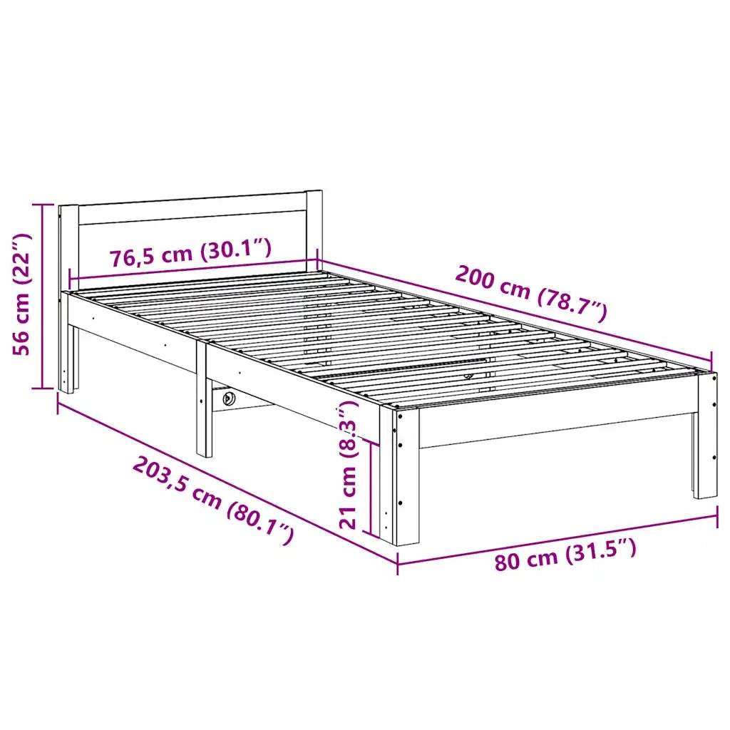 Giroletto senza Materasso 80x200 cm in Legno Massello Pino 859226