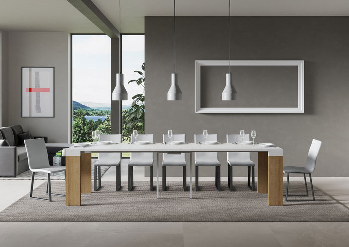 Consolle Allungabile 90-300x40x77 cm in Nobilitato Bianco e Marrone