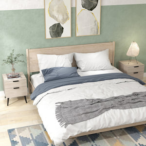 Set 2 Comodini Stile Nordico 40x40x50 cm con Cassetti in Legno Rovere