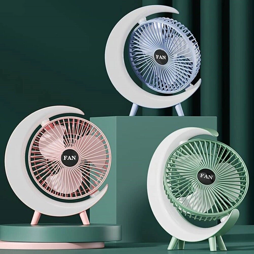Trade Shop - Ventilatore Da Tavolo Usb 3 Velocita' Con Luce Rgb Compatto Silenzioso Portatile -
