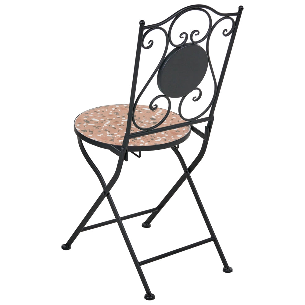 Set da giardino per esterni in metallo nero con struttura in ferro e piano effetto terrazzo stile vintage per esterni