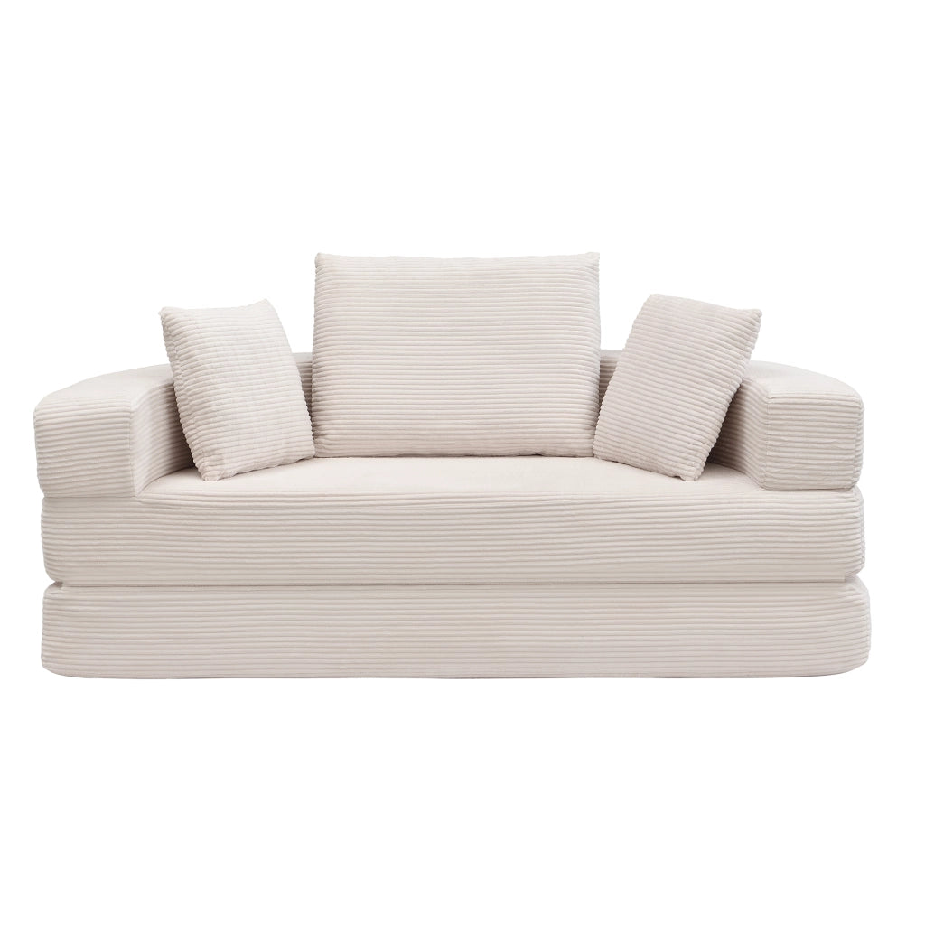 Divano letto, design senza struttura, divano a mezzaluna, con cuscini, divano modulare, tessuto in velluto a coste, beige