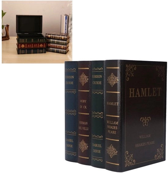 Set di scatole per libri in legno - Contenitore di archiviazione decorativo - Scatola di conservazione robusta - Chiusura magnetica - Compartimento nascosto