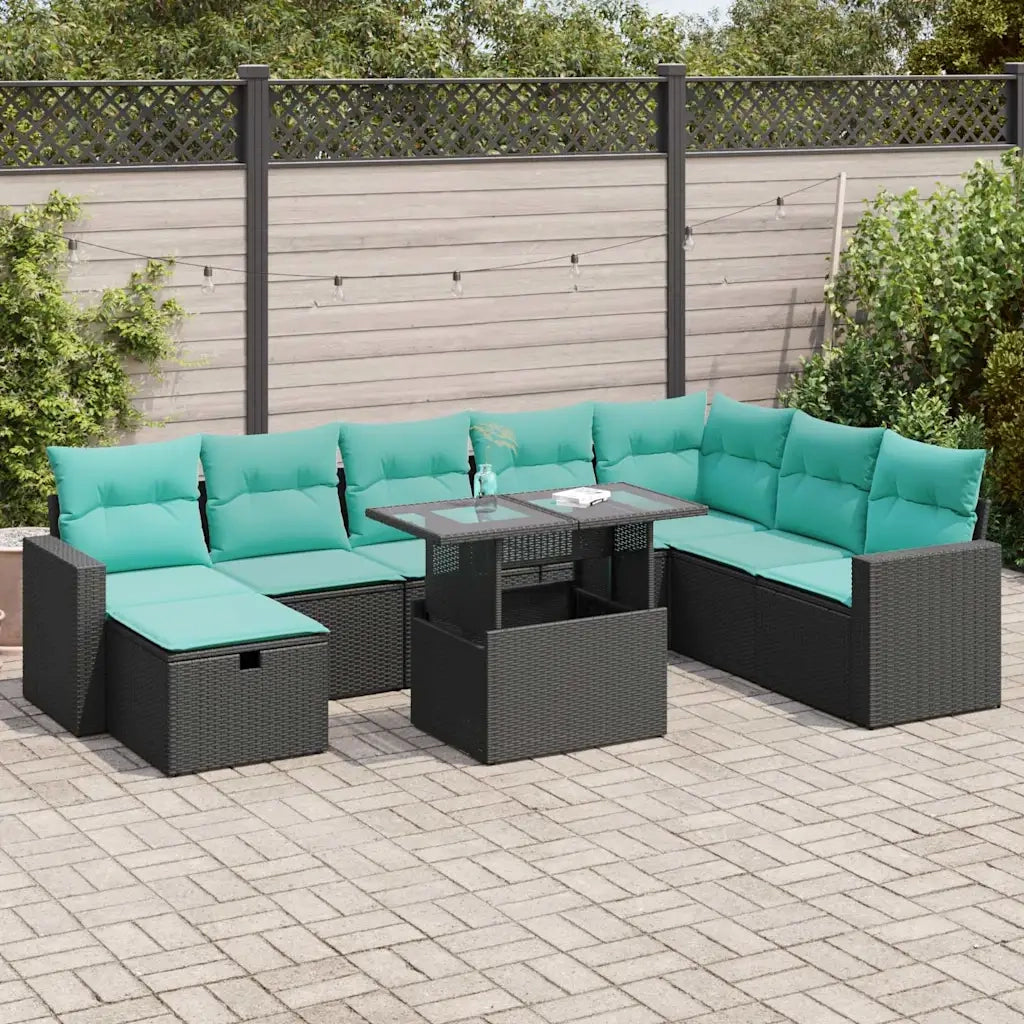 Set Divano da Giardino 9pz con Cuscini Grigio Polyrattan Acacia 3327837