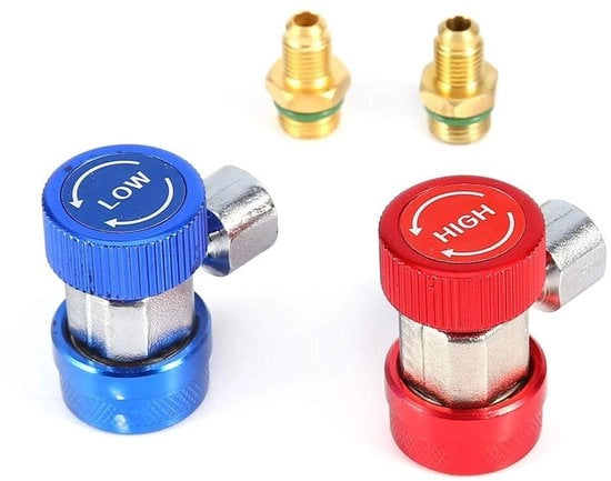Adattore di manovella per R134A - Set di adattatori per condizionatore d'aria - Sicuro e affidabile - Blu e rosso - Connesione rapida