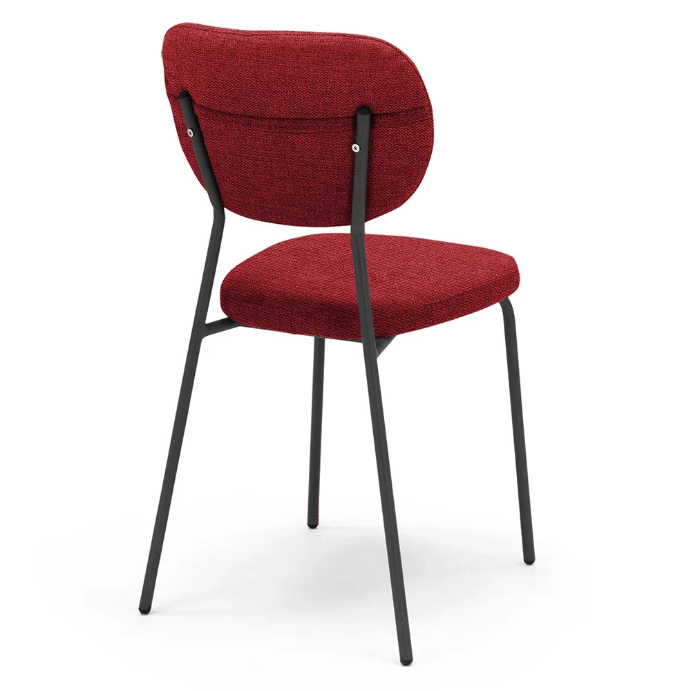 Set 2 sedie da pranzo imbottite VANESSA, 100 % MADE IN ITALY, design moderno, gambe coniche robuste in metallo, schienale e seduta rivestiti con tessuto idrorepellente strutturato colore Rosso