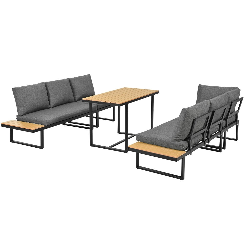 Set da Giardino con Tavolo e Sedie ad Angolo ¨C Xylo ¨C Grigio/Nero, Acciaio/Polyrattan