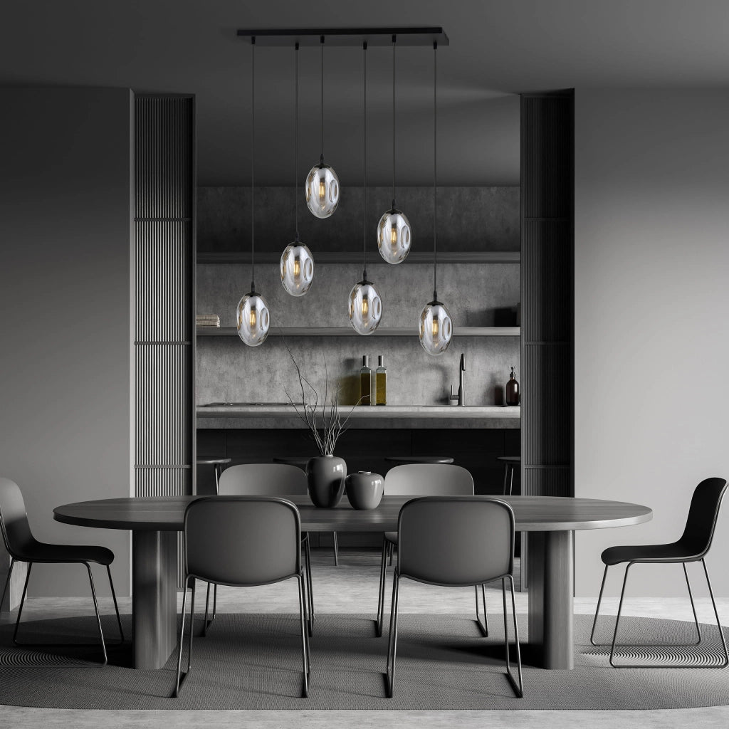 Lampadario Emibig Astral 6 luci E14 vetro grafite cromo